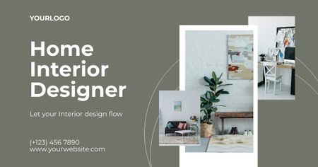 Designvorlage Home Interior Design Collage on Grey für Facebook AD