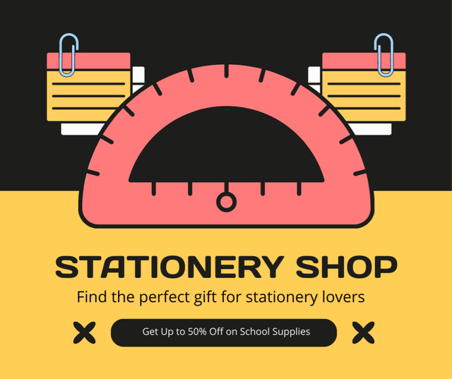 Stationery Shop Discount On School Supplies Facebookデザインテンプレート