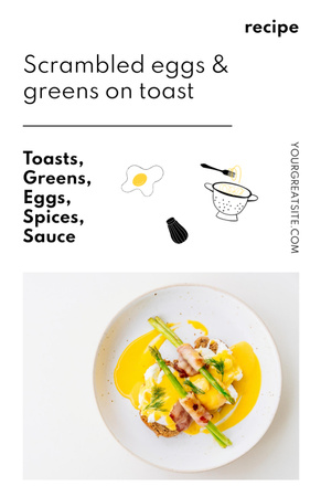 Míchaná vejce a zelený toast Recipe Card Šablona návrhu