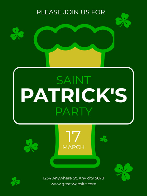 St. Patrick's Day Party with Glass of Beer Poster US Design Template
