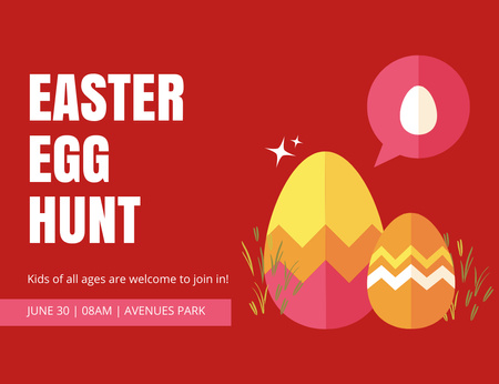 Easter Egg Hunt Ad s malovanými velikonočními vejci na červenou Thank You Card 5.5x4in Horizontal Šablona návrhu