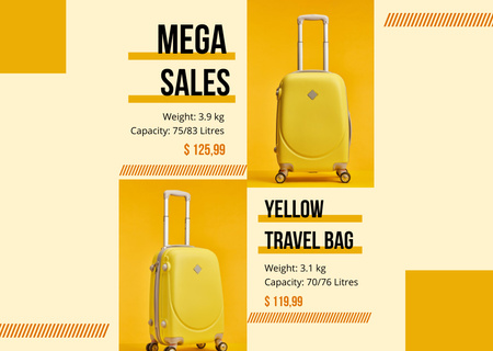 Platilla de diseño Durable Travel Bags Sale Offer With Yellow Suitcase Flyer A6 Horizontal