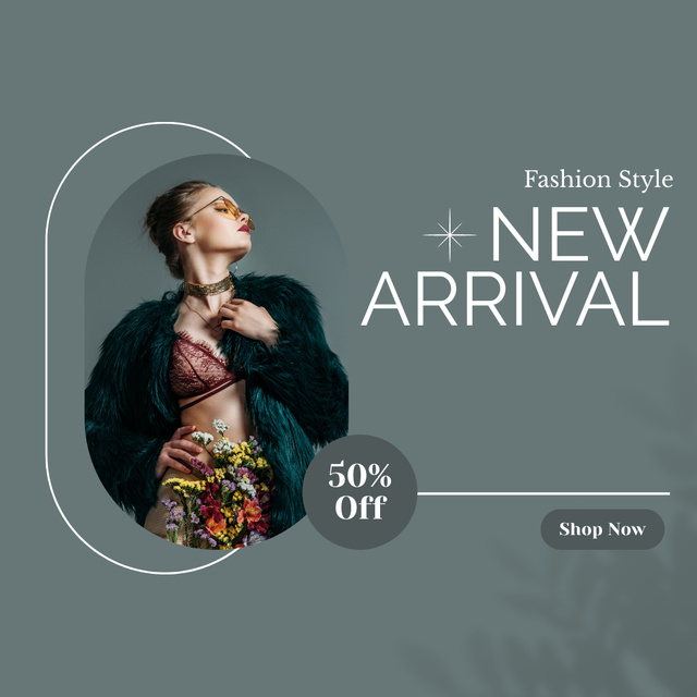 Clothes Sale Offer With Fashionable Fur Coat Instagram Design Template