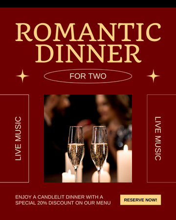 Romantic Dinner At Reduced Price Offer Due Valentine's Day With Champagne Instagram Post Vertical Design Template