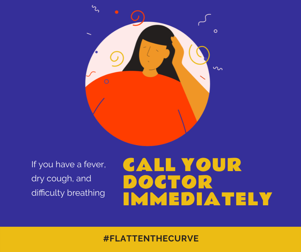 Plantilla de diseño de #FlattenTheCurve Coronavirus symptoms with Ill Woman Facebook 