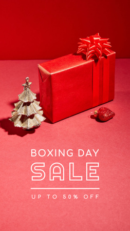 Boxing Day Sale Announcement with Gift in Red Box Instagram Story Modelo de Design
