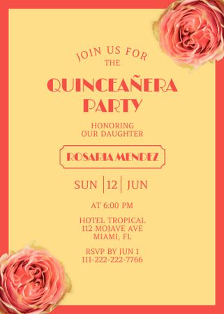 Announcement Of Quinceañera Celebration In Yellow Invitation tervezősablon