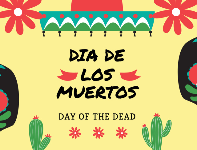 Day Of The Dead Announcement With Illustration Postcard 4.2x5.5inデザインテンプレート