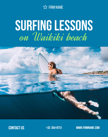 Surfing Lessons Announcement on Beach Poster 22x28in Design Template