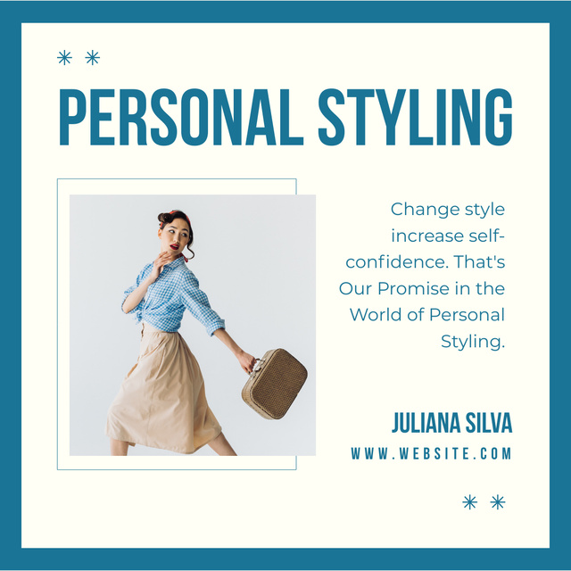 Designvorlage Personal Styling Services Offer with Woman in Retro Clothing für LinkedIn post
