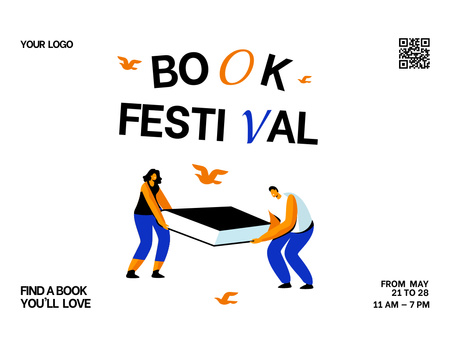 Platilla de diseño Book Festival Announcement With Illustration Invitation 13.9x10.7cm Horizontal