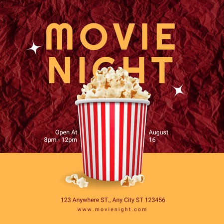 Movie Night Announcement with Popcorn in Cup Instagram Design Template