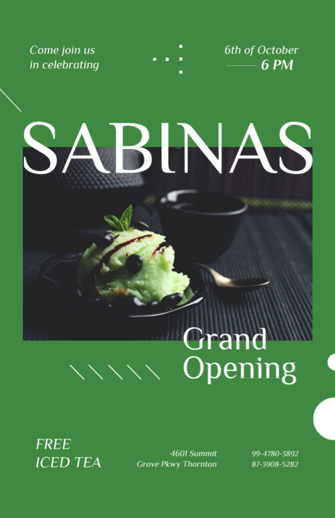 Green Ice-Cream Ball Offer At Cafe Opening Invitation 5.5x8.5in Modelo de Design