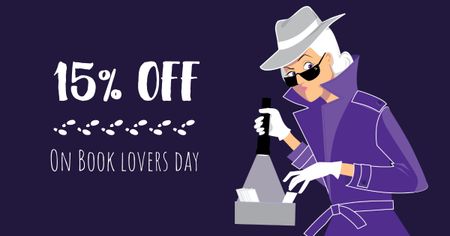 Book Lovers Day Offer with Woman Detective Facebook AD Design Template