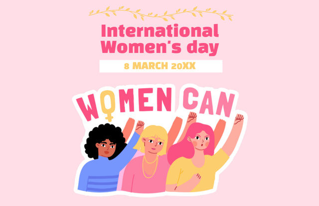 International Women's Day Alert with Feminist Women Thank You Card 5.5x8.5in Design Template