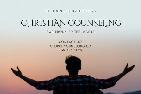 Christian Counseling for Trouble Teenagers at Pink Sunset Flyer 4x6in Horizontal Design Template