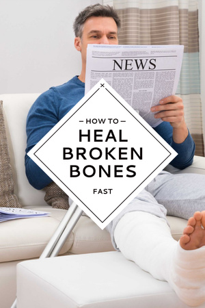 Man with broken bones sitting on sofa Pinterest Šablona návrhu