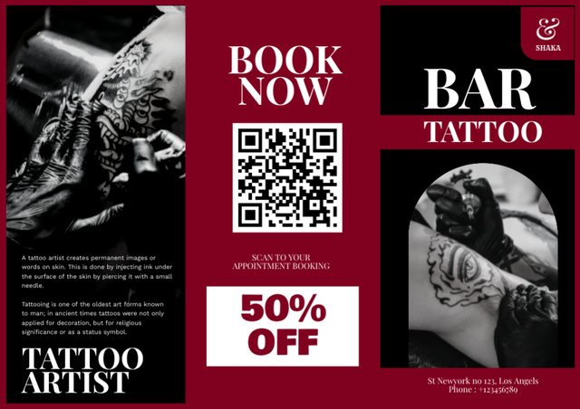 Highly Professional Tattoo Artist Service With Description And Discount Brochure Design Template