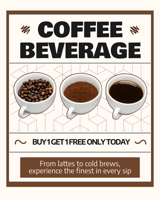 Promo For Coffee Beverages From Cold Brews To Latte Instagram Post Vertical – шаблон для дизайна