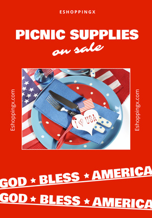 Plantilla de diseño de Lively USA Independence Day Sale Picnic Supplies Announcement Poster 28x40in 