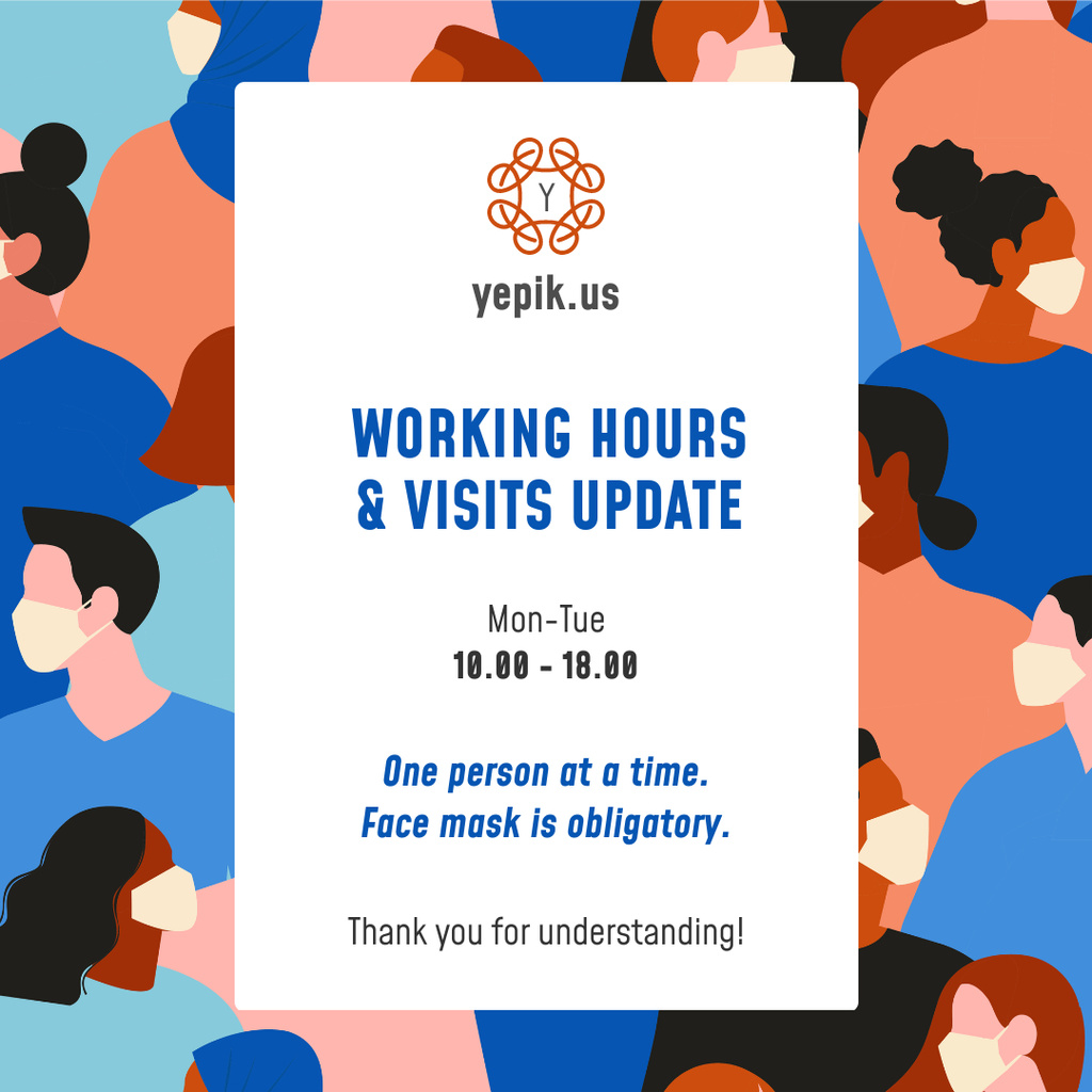 Working Hours Rescheduling with people in masks Instagram Design Template