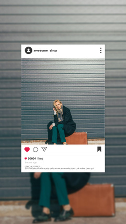 秋服でスタイリッシュな女の子 Instagram Storyデザインテンプレート