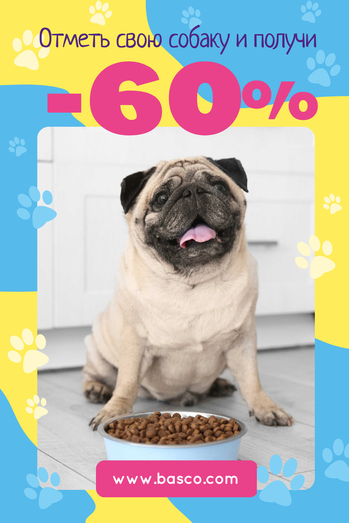 Ontwerpsjabloon van Pinterest van Pet Supplies Sale with Pug by Dog Food