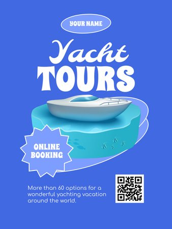 Best Yacht Tours Ad on Blue Poster US Design Template