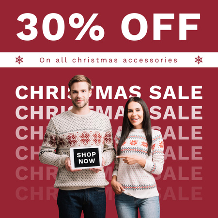 Modèle de visuel Christmas Sale Offer Couple Smiling - Instagram AD