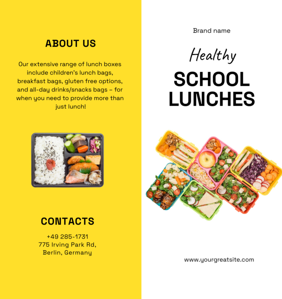 Healthful School Lunches Ad With Boxes And Description Brochure Din Large Bi-fold Tasarım Şablonu