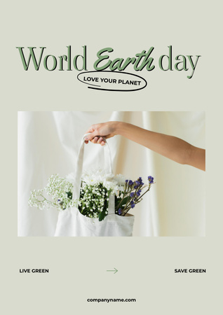 World Earth Day Announcement with Flowers in Bag Poster Design Template