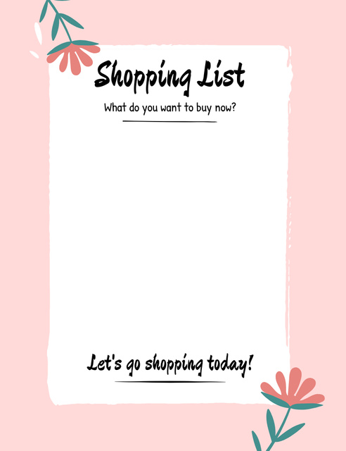 Ontwerpsjabloon van Notepad 107x139mm van Shopping List in Pink Floral