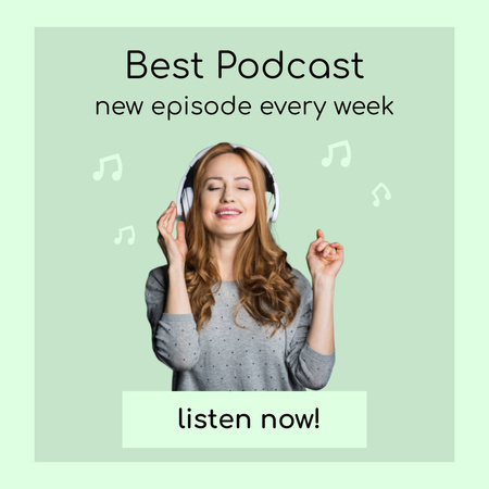Best New Episode Of Podcast With Girl And Headphones Instagram Design Template