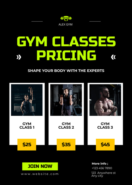 Gym Classes Pricing Announcement Flayerデザインテンプレート