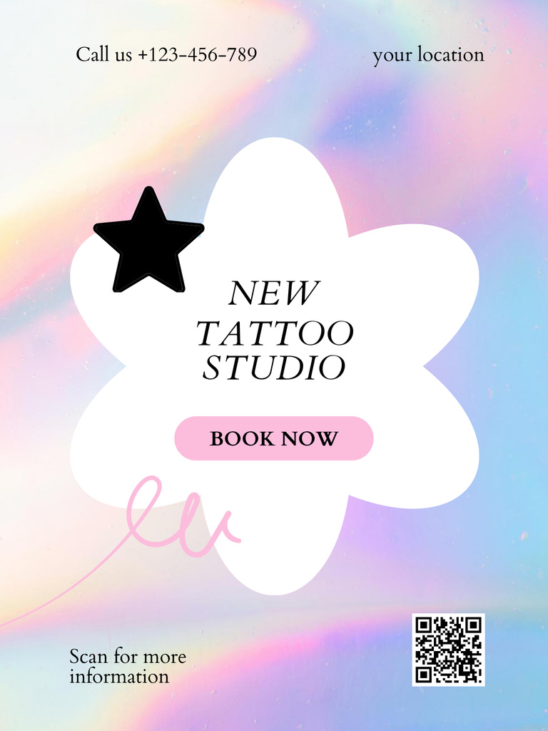 Colorful Tattoo Studio Opening Announcement Poster USデザインテンプレート