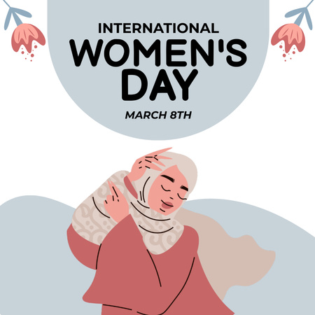 Illustration of Muslim Woman on International Women's Day Instagram Design Template