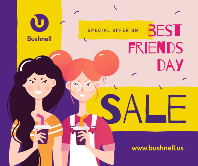 Two girls with drinks on Best Friends Day Facebook Design Template