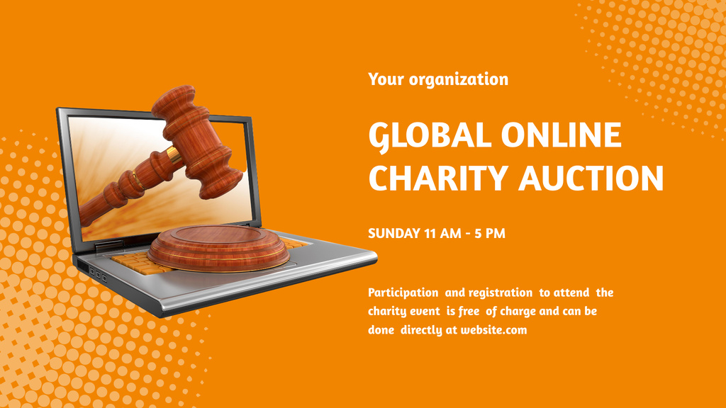 Global Online Charity Auction Announcement FB event cover Modelo de Design