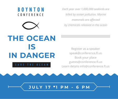 Ecology Conference Invitation with blue Sea Waves Facebook Modelo de Design