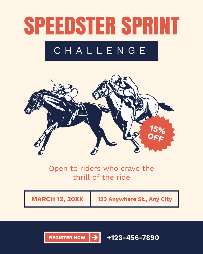 Ontwerpsjabloon van Instagram Post Vertical van Exciting Spring Horse Race With Discount