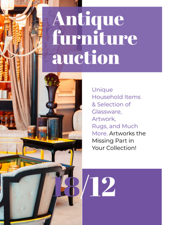 Antique Furniture Auction Vintage Wooden Pieces Flyer 8.5x11in Design Template