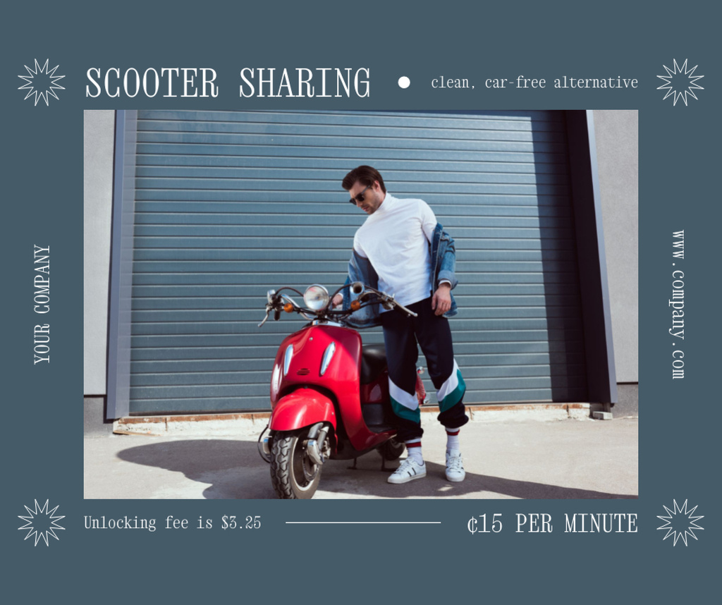 Scooter sharing service blue Facebook Design Template