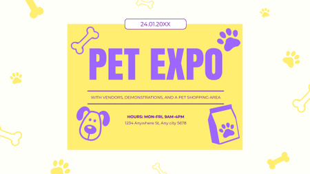 Pet Expo oznámení s roztomilou ilustrací FB event cover Šablona návrhu