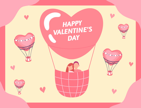 Designvorlage Herzliche Glückwünsche zum Valentinstag mit verliebten Paaren in Luftballons für Thank You Card 5.5x4in Horizontal