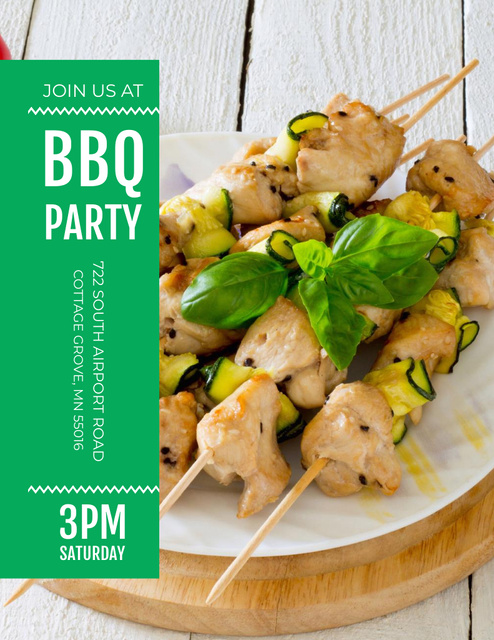 Template di design Barbecue Invitation with Grilled Chicken on Skewers Flyer 8.5x11in