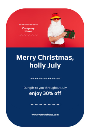 Cute Santa Claus for Christmas in July Postcard 4x6in Vertical Design Template