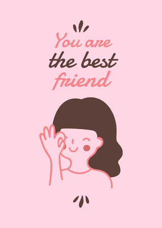 Phrase about Best Friend with Cute Girl Postcard A6 Vertical Design Template