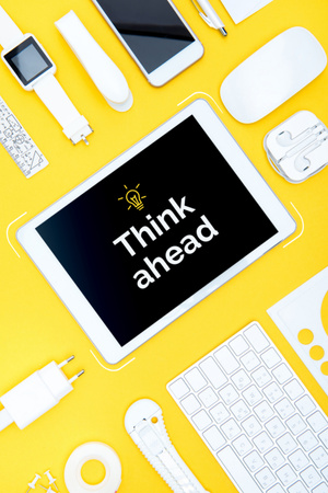 Think Ahead Quote With Tablet Computer Tumblr Design Template