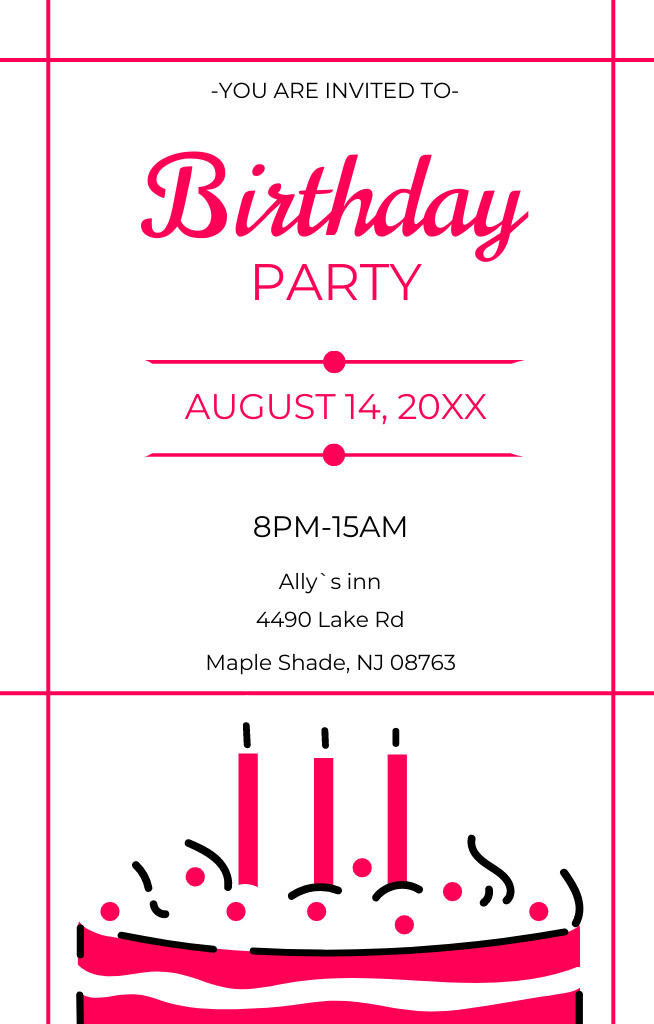 Birthday Party with Tasty Cake Invitation 4.6x7.2inデザインテンプレート