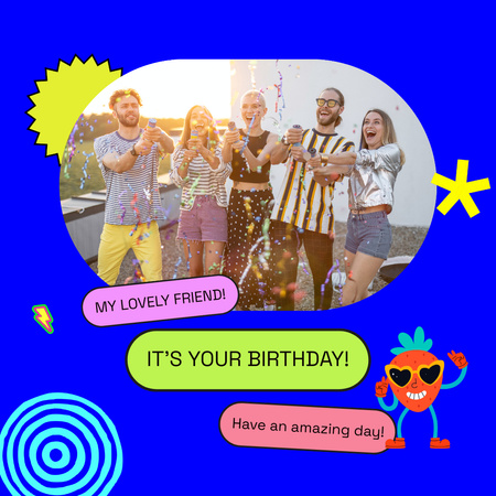 Template di design Saluti di compleanno con coriandoli e amici Animated Post